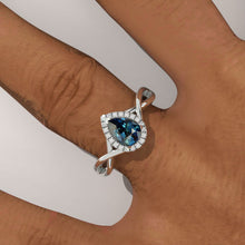 Load image into Gallery viewer, 14K White Gold 0.8 Carat Pear Teal Sapphire Halo Engagement Ring