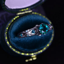 Load image into Gallery viewer, 14K Black Gold Teal Sapphire Celtic Engagement Ring