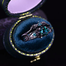 Load image into Gallery viewer, 14K Black Gold Teal Sapphire Celtic Engagement Ring