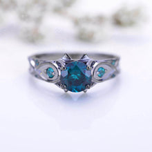 Load image into Gallery viewer, 14K Black Gold Teal Sapphire Celtic Engagement Ring