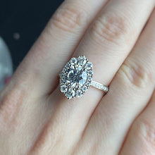 Load image into Gallery viewer, 14K White Gold 2 Carat Round Gray Moissanite Halo Engagement Ring