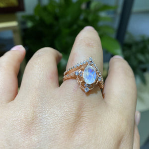 Oval  Moonstone Ring- Two Ring Set