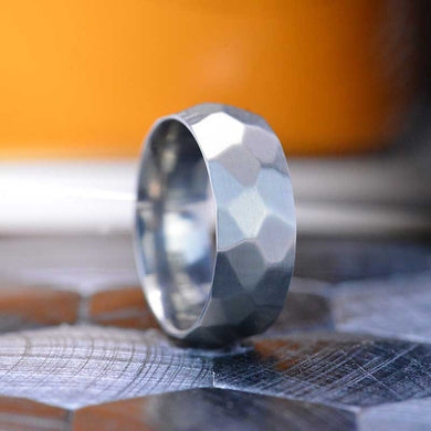 Hammered with Brushed Finish Titanium Ring