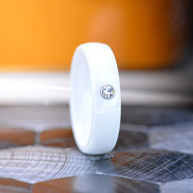 White Ceramic Ring with Cristal Gem