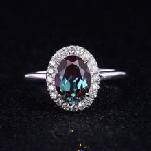 Load image into Gallery viewer, 3 Carat Classic Oval Halo Alexandrite Ring, Luxury Prong Setting Oval Cut Engagement Ring
