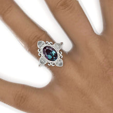 Load image into Gallery viewer, 3 CT Oval Halo Alexandrite Vintage Wedding Ring. 14K Solid Gold Engagement Ring Anniversary Ring, Heart  Halo Ring
