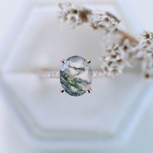 Load image into Gallery viewer, 2 Carat Genuine Moss Agate Oval Cut Hidden Halo Rose Gold Engagement  Ring
