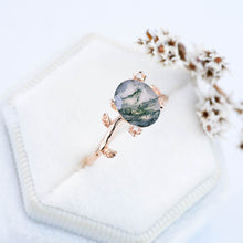 Load image into Gallery viewer, 14K Rose Gold Dainty Genuine Moss Agate Leaf Ring

