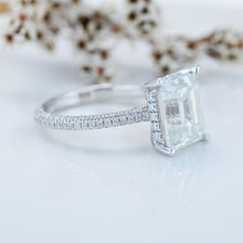 Load image into Gallery viewer, 5 Carat Giliarto Emerald Cut Moissanite Hidden Halo Engagement White Gold Ring
