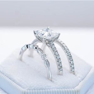 14K White Gold 2 Carat Princess Cut Moissanite Engagement Ring Eternity Ring Set