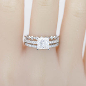 14K White Gold 2 Carat Princess Cut Moissanite Engagement Ring Eternity Ring Set