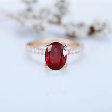 Load image into Gallery viewer, 3 Carat Ruby Oval Cut Hidden Halo Rose Gold Engagement  Ring
