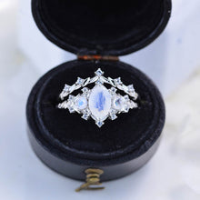 Load image into Gallery viewer, 1 Carat Oval Moonstone Halo 14K White Gold Floral Engagement Ring Set
