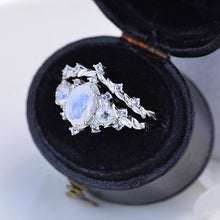 Load image into Gallery viewer, 1 Carat Oval Moonstone Halo 14K White Gold Floral Engagement Ring Set

