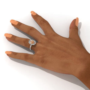 4K White Gold 2 Carat Round Genuine Peach Morganite Halo Engagement Ring