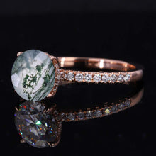 Load image into Gallery viewer, 2 Carat Round Hidden Halo Genuine Moss Agate Rose Gold Engagement Ring

