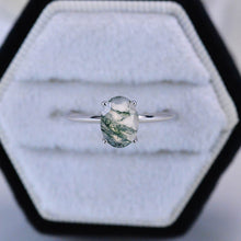 Load image into Gallery viewer, 2 Carat Oval Genuine Moss Agate 14K White Gold Engagement Promissory Ring
