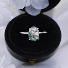 Load image into Gallery viewer, 2 Carat Oval Genuine Moss Agate 14K White Gold Engagement Promissory Ring
