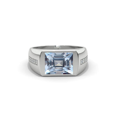 2 Carat Genuine Aquamarine Men's Gold Ring.