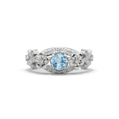 Genuine Aquamarine Celtic Engagement Floral Ring 14K White Gold