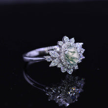 Load image into Gallery viewer, 14K White Gold 1 Carat Oval Genuine Moss Agate Halo Engagement Ring
