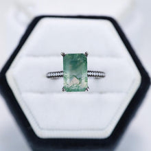 Load image into Gallery viewer, 4ct Emerald Cut Genuine Moss Agate Black Gold Engagement Ring
