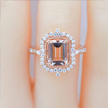 Load image into Gallery viewer, 3Ct Emerald Cut Halo Morganite Ring, Morganite ring, Vintage Natural Morganite Ring, Genuine Morganite Emerald Cut Ring
