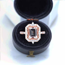 Load image into Gallery viewer, 3Ct Emerald Cut Halo Morganite Ring, Morganite ring, Vintage Natural Morganite Ring, Genuine Morganite Emerald Cut Ring

