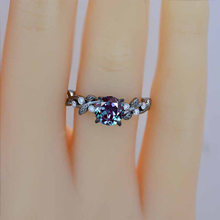 Load image into Gallery viewer, 2 Carat Round Brilliant Cut Alexandrite Floral Black Gold Engagement Ring
