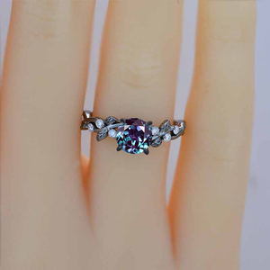 2 Carat Round Brilliant Cut Alexandrite Floral Black Gold Engagement Ring