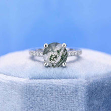 Load image into Gallery viewer, Carat Genuine Moss Agate Round Cut Hidden Halo White Gold Engagement Ring

