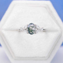 Load image into Gallery viewer, 14K White Gold 1.5 Carat Oval Genuine Moss Agate  Halo Vintage Engagement Ring
