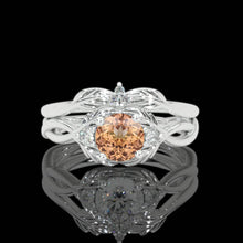 Load image into Gallery viewer, Genuine Peach Morganite Floral Shank Gold Engagement Ring
