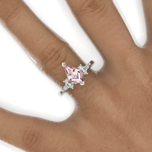 2.5 Carat Kite Genuine Peach Morganite Engagement Ring. 2.5CT Fancy Shape Moissanite Ring