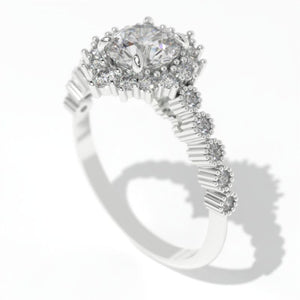 14K White Gold 1 Carat Round  Moissanite Halo Engagement Ring