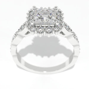 14K White Gold 1.5 Carat Princess Moissanite Halo Engagement Ring
