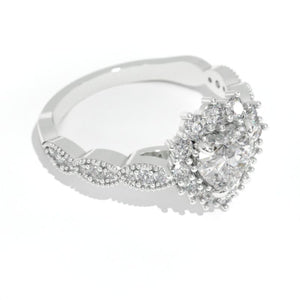 14K White Gold 1.5 Carat Heart Moissanite Halo Engagement Ring