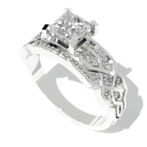 1.0 Carat Princess Cut Moissanite  Engagement Ring I 14K White Gold