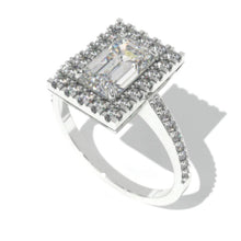 Load image into Gallery viewer, 2.0 Carat Emerald Cut Moissanite Halo  Gold Engagement Ring
