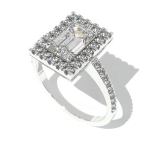 2.0 Carat Emerald Cut Moissanite Halo  Gold Engagement Ring