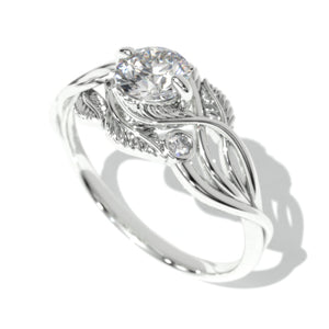 Moissanite White Gold Engagement Lattice Floral Accented Ring