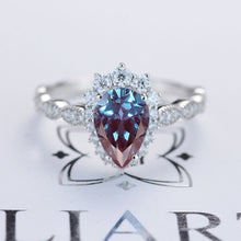 Load image into Gallery viewer, 14K White Gold 3 Carat Pear Alexandrite  Halo Engagement Ring
