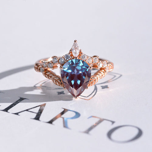 2 Carat Pear Shape Alexandrite Floral Gold Rose Gold Ring