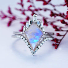 Load image into Gallery viewer, 14K Gold 4 Carat Kite Moonstone Halo Engagement Ring, Eternity Ring Set
