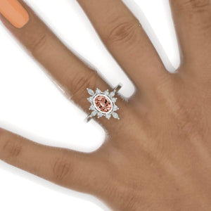 14K White Gold 1.5 Carat Oval Genuine Peach Morganite Halo Engagement Ring