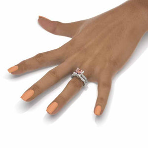 3Ct Genuine Peach Morganite Engagement Ring Set, Solitaire Princess Cut  Engagement Ring, Floral Eternity Ring Set