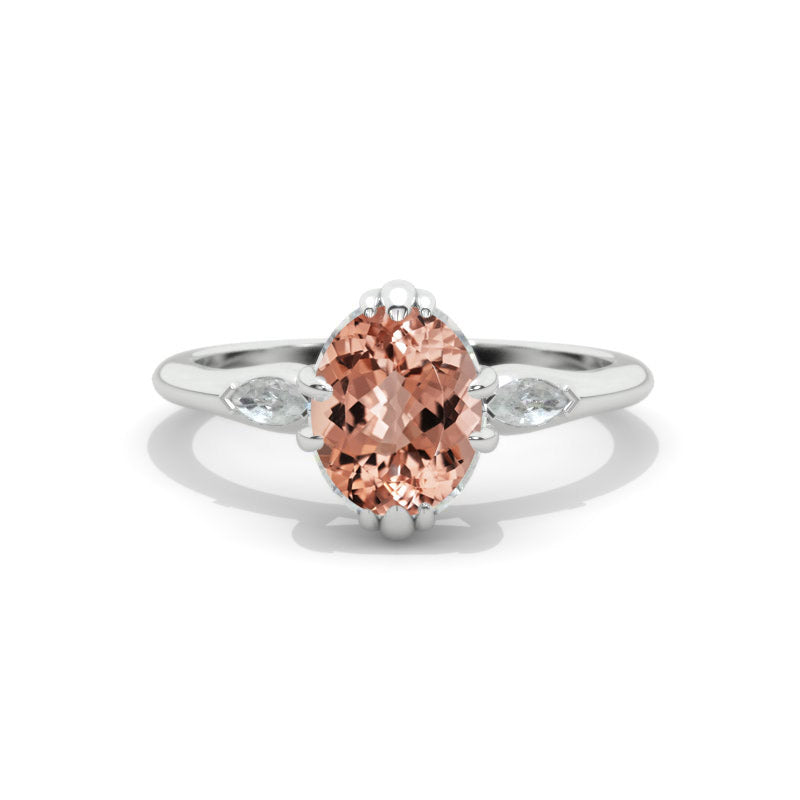 Oval Genuine Peach Morganite 14K White Gold Engagement Promissory Ring