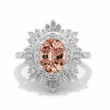 Load image into Gallery viewer, 14K White Gold 2 Carat Genuine Peach Morganite Oval Halo Engagement Ring
