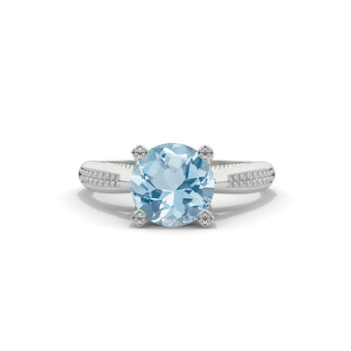 2.0 Carat Genuine Aquamarine Accented Classic Engagement Ring