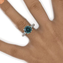 Load image into Gallery viewer, 14K White Gold 2 Carat Teal Sapphire Engagement Ring
